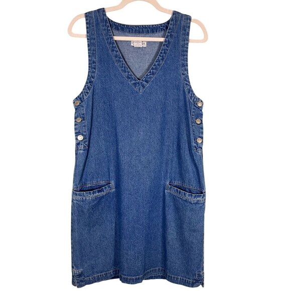 Cherokee Denim Dress M Blue Jean Retro Mod Boho Western Classic Chic Country 80s - Picture 1 of 11